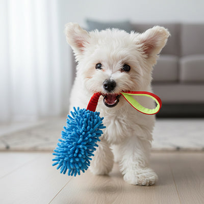 jouet chien elastique bleu