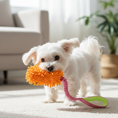 jouet chien elastique orange